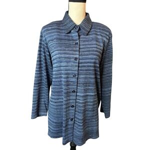 Susan Graver Style Blue Space Dye Knit Button Down Tunic Top M A63459